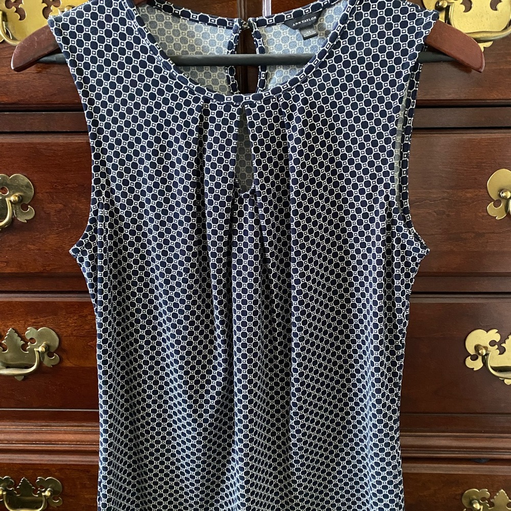 Ann Taylor Navy Polka Dot Sleeveless Top